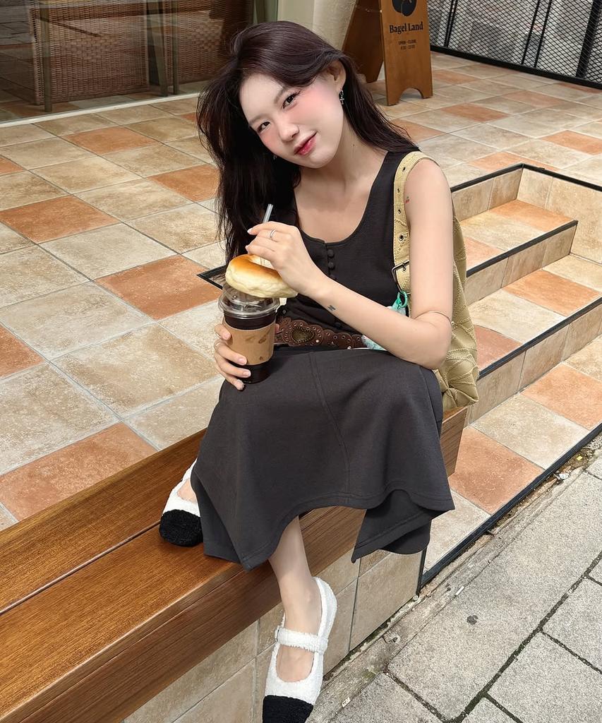 LOVENTINA Knit Texture Long Skirt_Charcoal