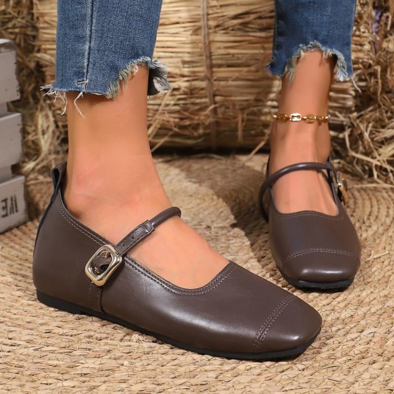 Fashion Spring/Autumn Fashion Buckle Single Women's Solid Color Model Square Toe Beautiful Casual and Comfortable Loafers