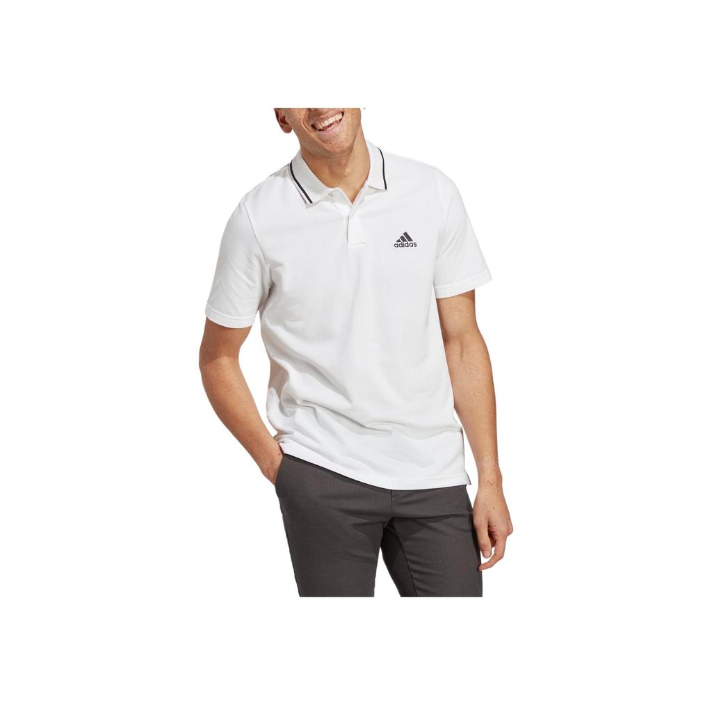 Adidas Solid Color Logo Print Casual Polo Shirt Men Tops White IC9315
