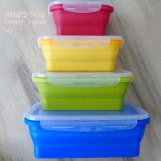 Dinner Box 4 Sets Folding Fresh Food Box Outdoor When The Box Silicone Folding Lunch Box