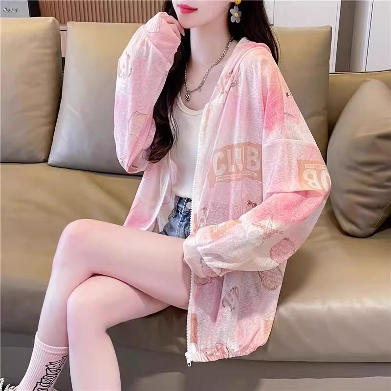 Women's Summer Ice Silk Sun Protection Jacket Thin Breathable Hooded UV Protection Coat Casual Air Conditioner Cardigan Outerwear