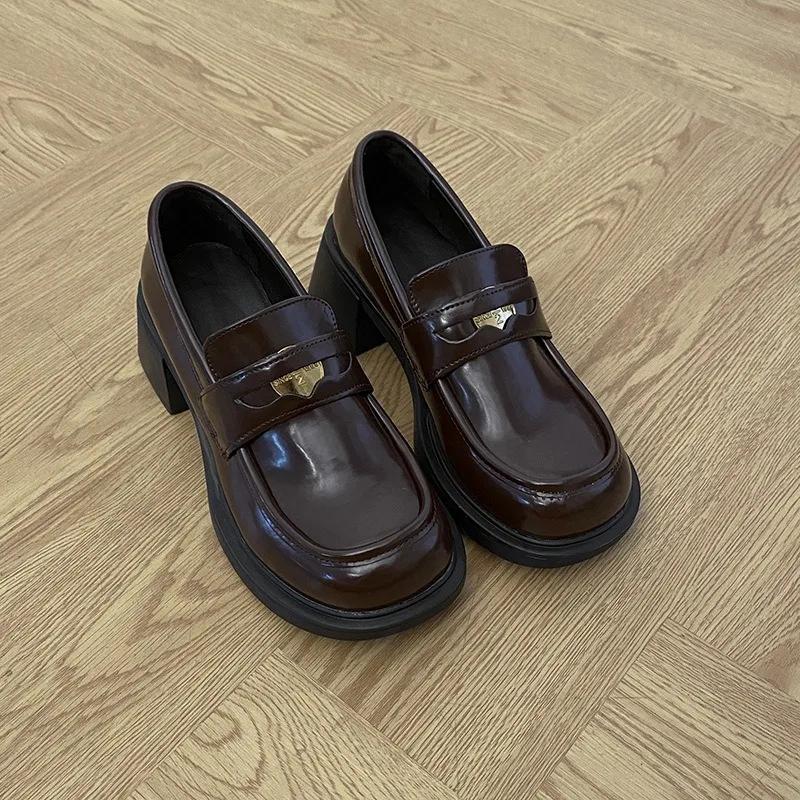 Fashion 2025 Spring Autumn Women's Loafers Retro Fashion Brown Height Increasing Anti Slip Pumps British Banquet Matching High Heels
