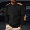 Men's White Waffle Knit Long Sleeve Crew Neck Shirt with Suede Patches