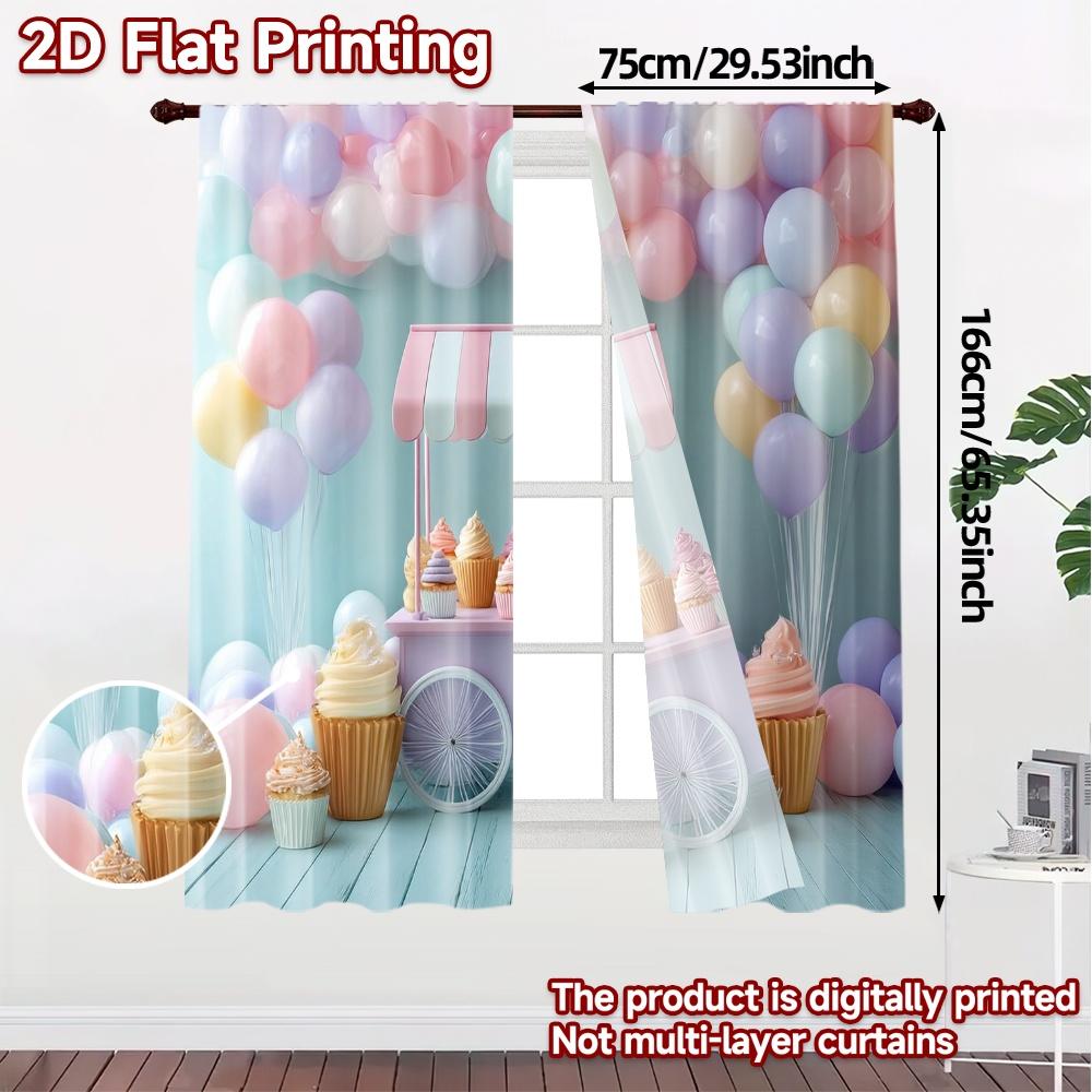 2pcs, 2D FLAT PRINTING Curtains (Without Rod) Sweet Pastel Cart Modern Creative Curtains Prints Light Filtering Curtains Home