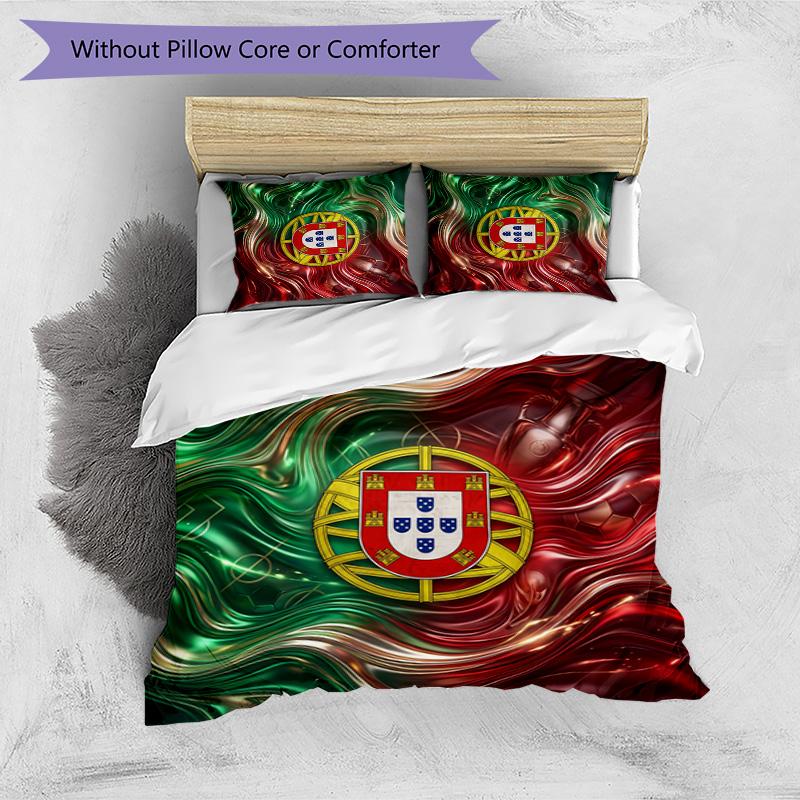 Set Biancheria da Letto Stampata Calcio Portogallo 3 Pezzi Set Copriletto Traspirante Accogliente come Regalo per la Casa Nuova o per le Feste