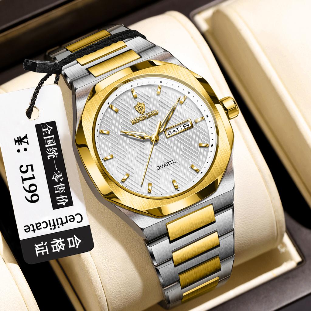 BINBOND Orginal Quartz Watches For Men Luxury Waterproof Regalos Para Hombres Luminous Auto Date Week Display Relojes +Box