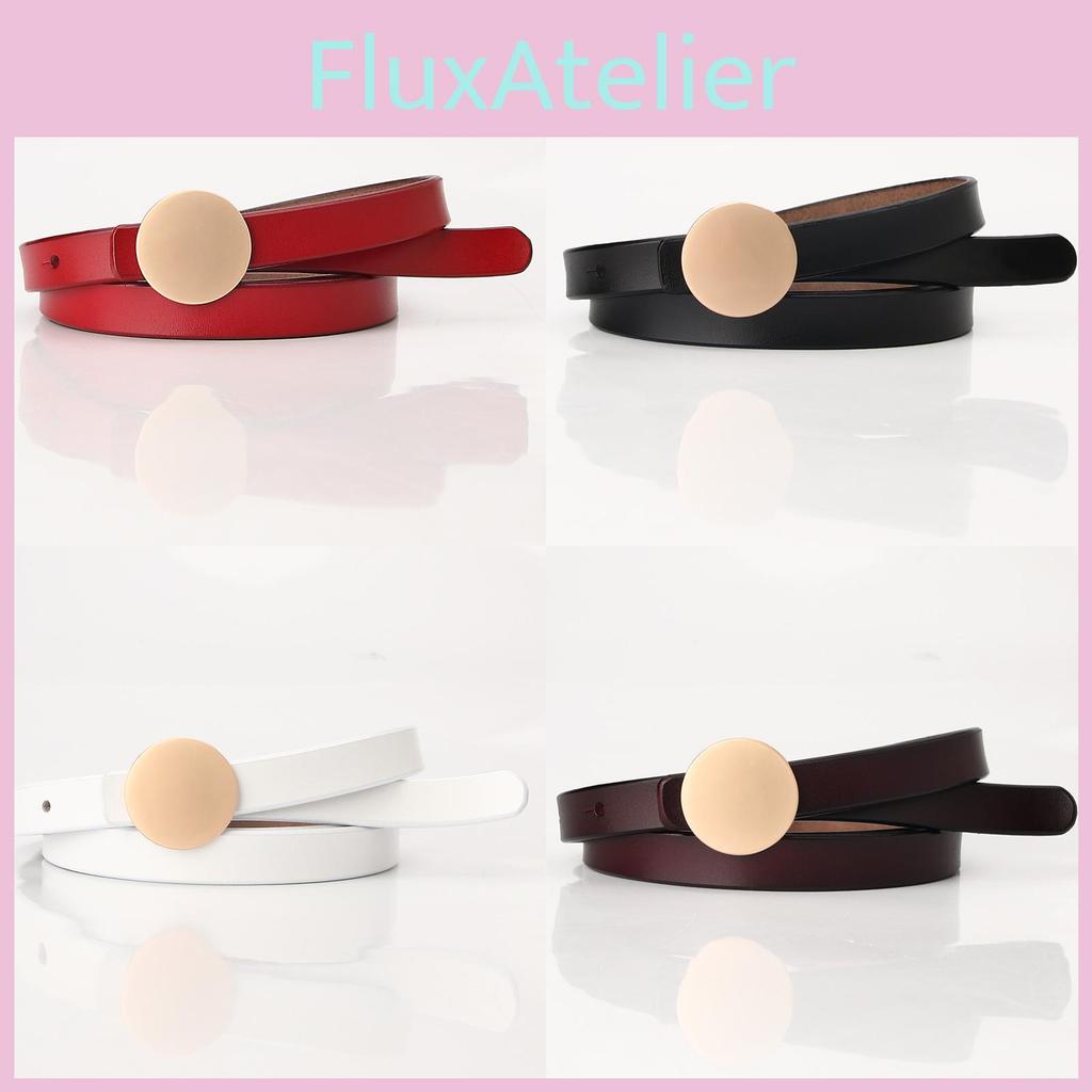 Womens Slim Leather Belt For Dress With Circular Snap Button Design For Business And Casual Looks