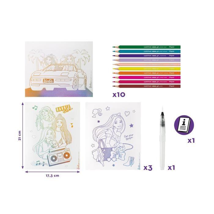 Aquarelles pour enfants - maped creativ - barbie - crayons aquarellables - pinceau à eau - 3 affiches