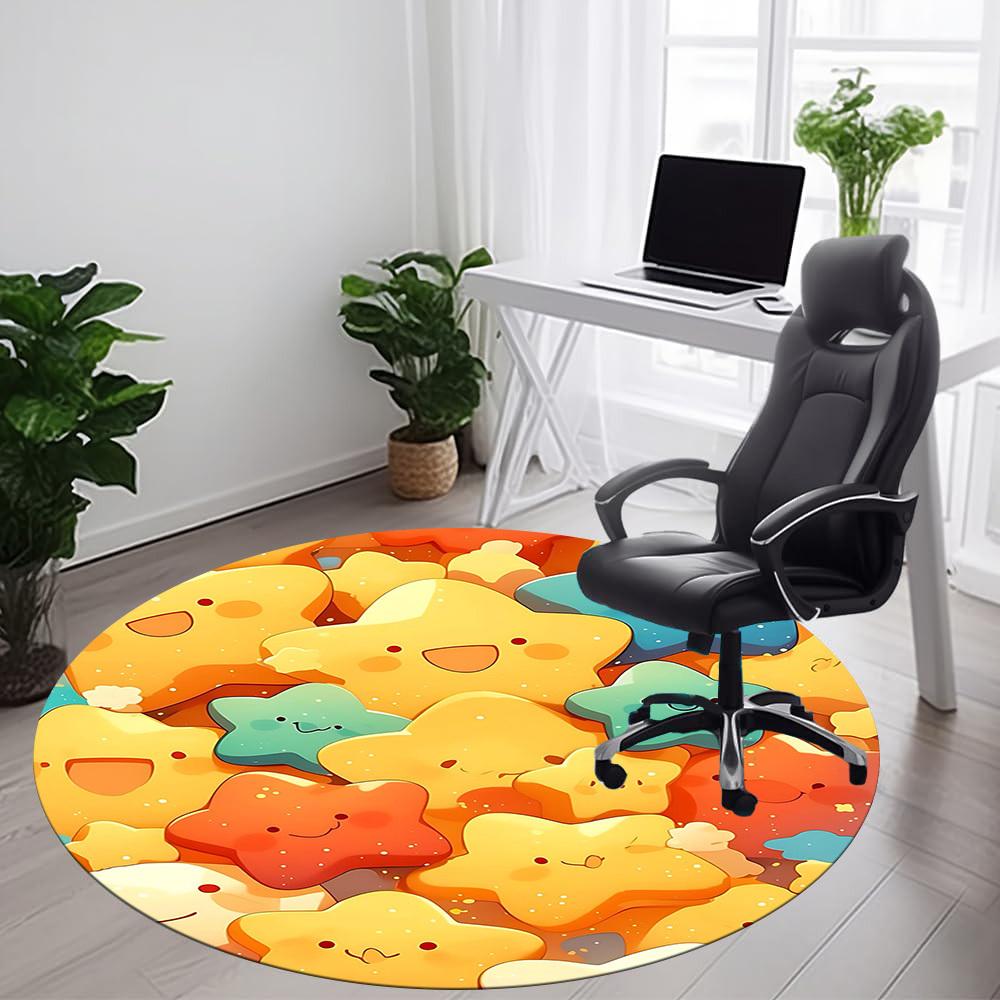1PC Stars Cute Office Round Area Rug, Mat Suitable For Office, Under Office Chairs Bedroom Living Room Home Decor, Room Deco