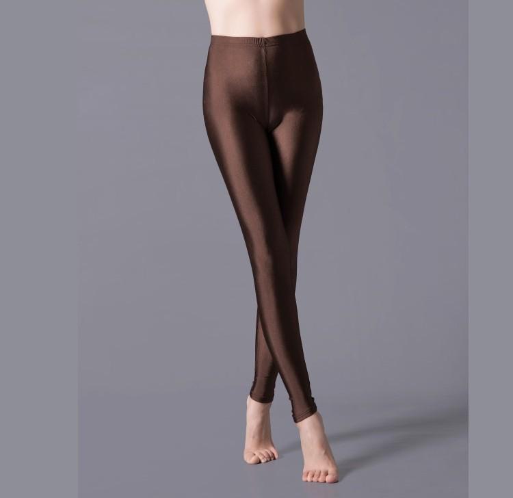 Glossy Fluorescent Leggings: Smooth, Solid Color Dance Performance Pants