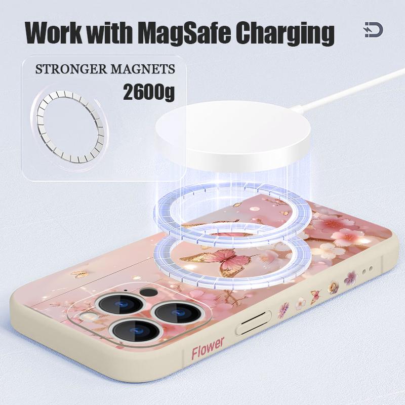 For iPhone 17 Pro Max Case Dream Butterfly Floral Pattern Magnetic For Magsafe Silicone Cover For iPhone 16 Pro Max Funda iPhone 15 14 13 12 11 16E