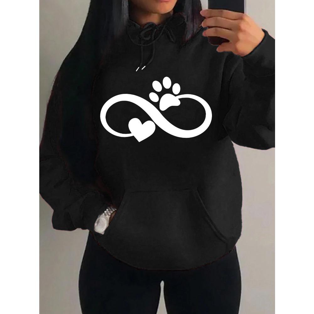 Creative Cat Palm And Love Creative Design Heart Pattern Hoodies Women Fashion Casual Hoody Streetwear Loose