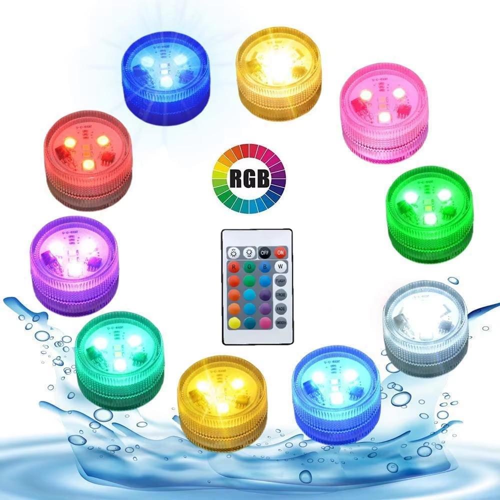 RGB 3/10 LED Underwater Light - Remote Control Waterproof, Kids Tools for Swimming Pool Party Decoration(With Insulating Sheet)