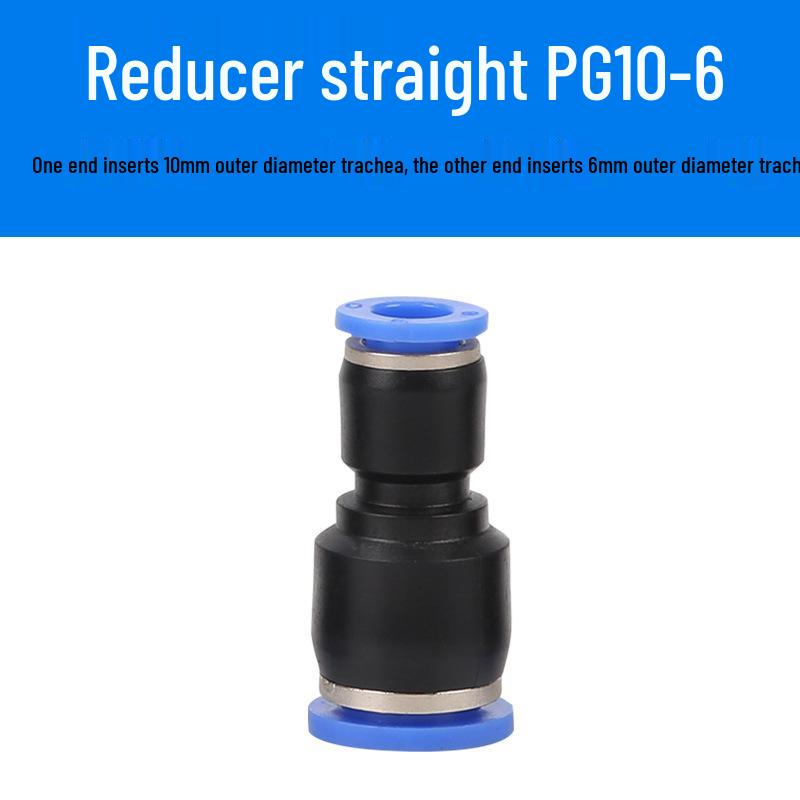 Straight Quick Push-In Pneumatic Air Tube Connector, PU Sizes 6-16, Plastic Two-Way Joint