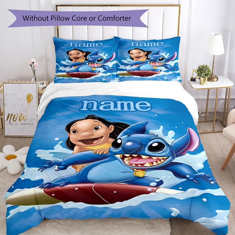 3pcs Custom Name Stitch Bedding Set Duvet Cover Closure Includes 1 Duvet Cover & 2 Pillowcases, Soft and Comfortable for All Seasons.