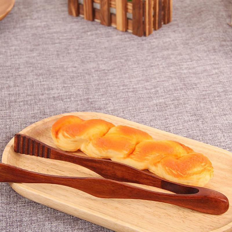 Wooden Clip Cooking Kitchen Tongs Food Bbq Tool Salad Bacon Steak Bread Cake