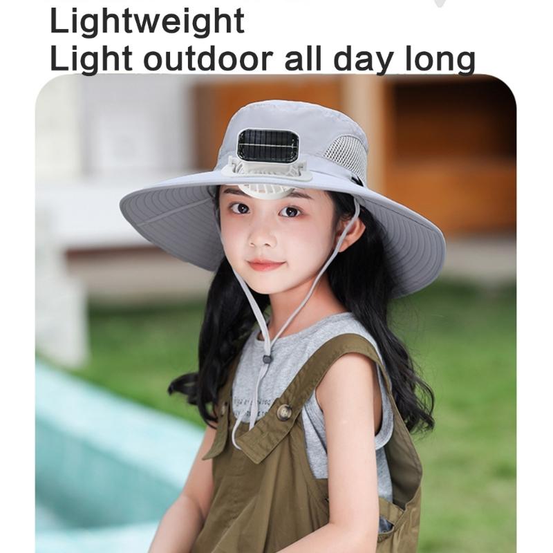 Quick Drying Hat for Kids with Cooling Fan Solar Powered Fisherman Hat Breathable Sunproof Caps for Outdoor Activity
