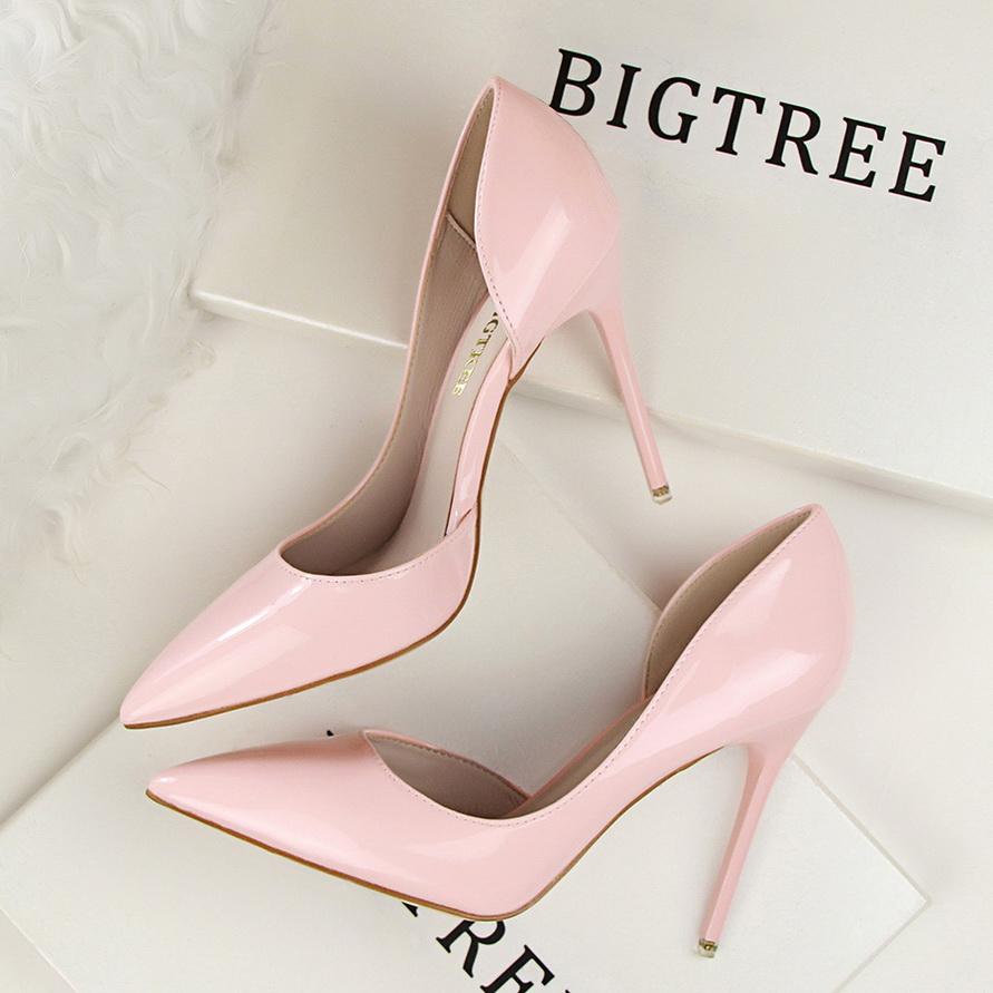 Fashion Women Party 10.5cm High Heels Office Patent Leather Pumps Lady Stiletto Low Heels Scarpins Cutout Elegant Orange Red Shoes