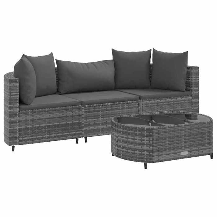 VidaXL Salon de jardin 4 pcs avec coussins gris résine tressée, ensemble de canapés d'extérieur, canapé d'angle de jardin, 3308362