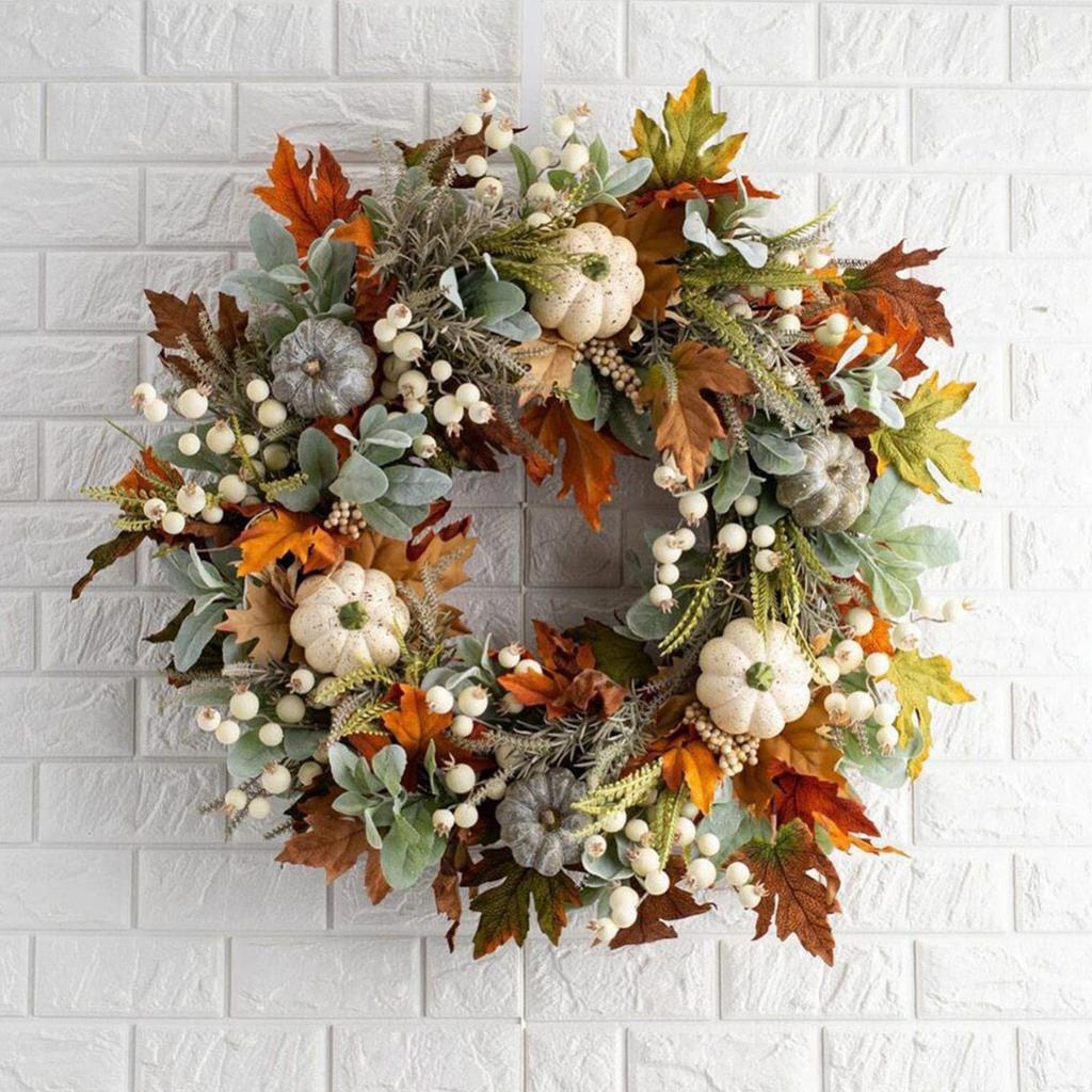Halloween Wreath Decor Artificial Flower Wreath Door Pumpkin Vine Maple Wreath Maple Leaves Pumpkin Fall Wreath Fall Wreath