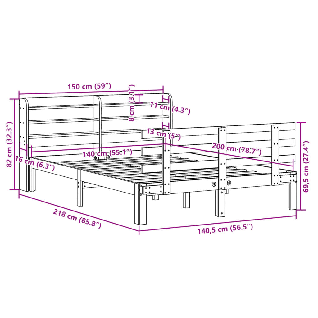Bed Frame with Headboard Without Mattress White 140x200 cm