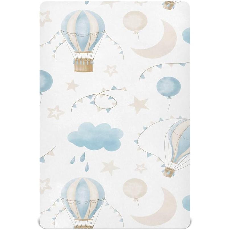 CEBUGI Stretchy Crib Sheet for Baby Boy Girl,Hot Air Balloon Portable Mini Fitted Pack N Play Playard Sheet for Neutral,Ultra Soft Material,Full
