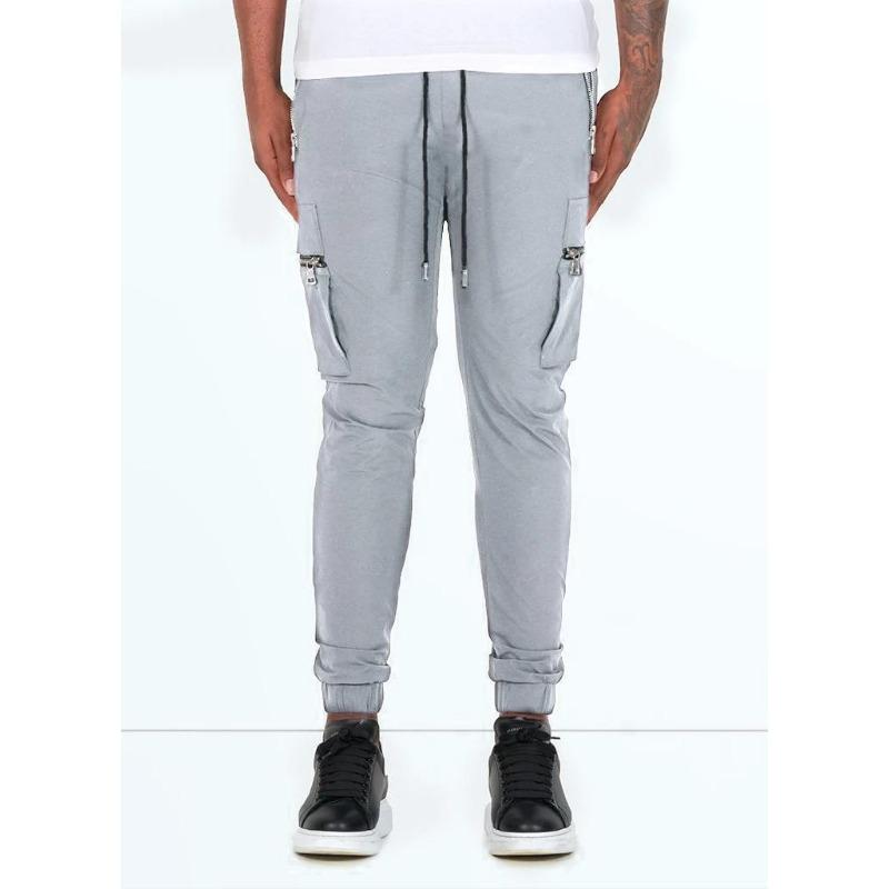 Herren Cargo-Hose mit Kordelzug Taille Reißverschlusstaschen Design Slim Fit Knöchelbündchen Lässige Streetwear Lange Hosen