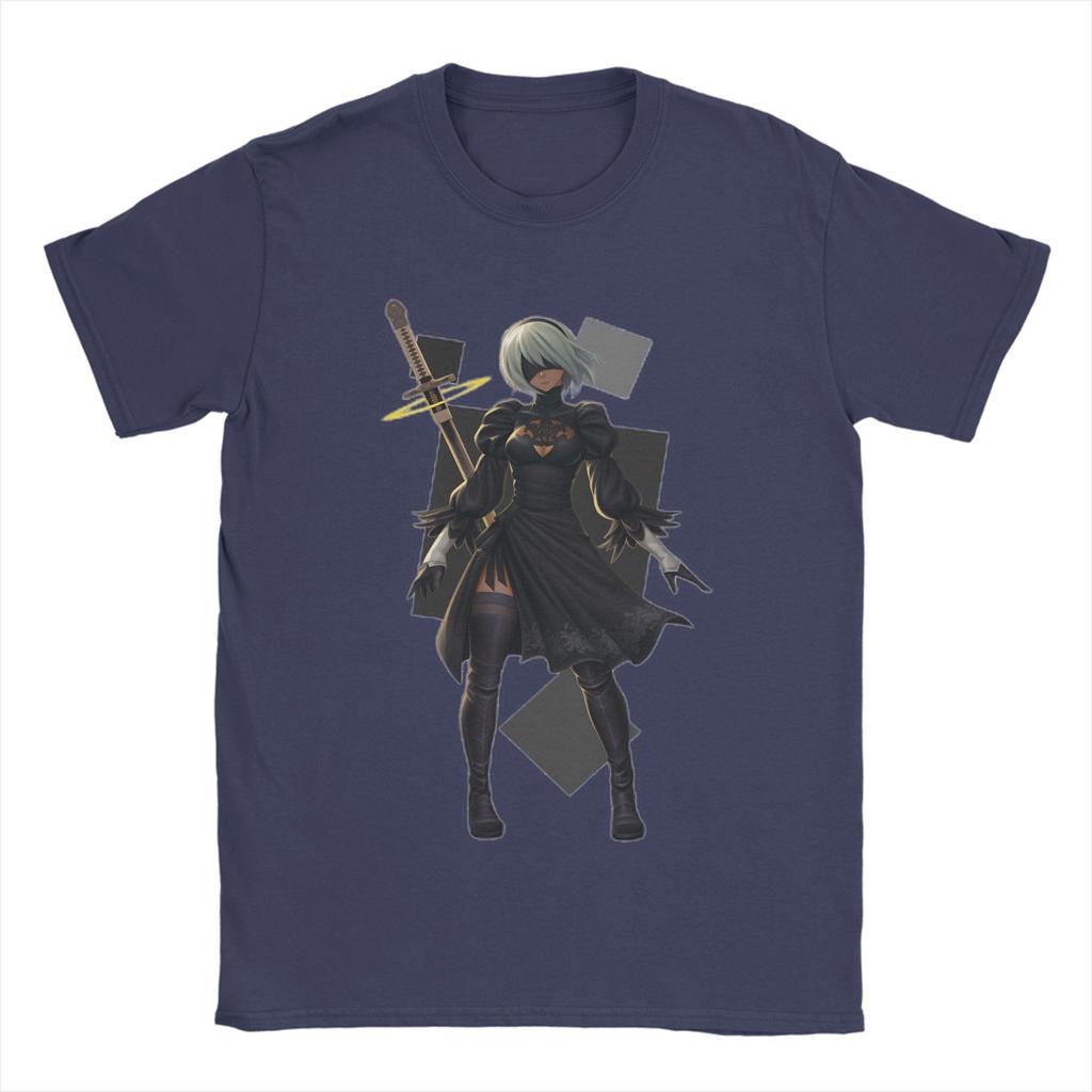 Vintage YoRHa 2B Anime Game Fans Art TShirt for Unisex Crewneck Pure Cotton T Shirts Short Sleeve Tee Shirt Summer Clothing