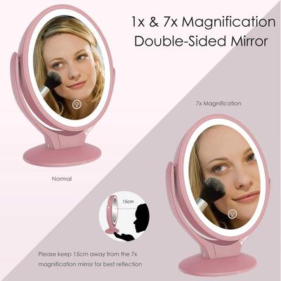 Kosmetikspiegel mit Licht, zweiseitig 1X/7X Vergrößerungsspiegel, USB-wiederaufladbar, 360° drehbar, freistehender LED-Make-up-Spiegel