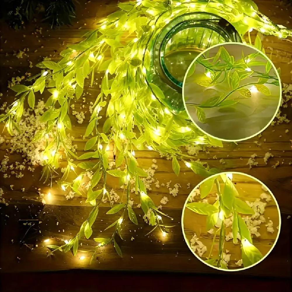 LED Willow Leaf Curtain Lights with USB, Indoor Hanging Decorative Lights for a Warm Atmosphere