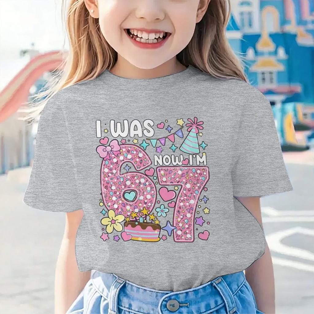 Girls I Was 6 Now I'm 7 T-shirt 7th Birthday Shirt Round Neck Short Sleeve Cotton Tee Age 7 Outfit Number Print Girls Clothes