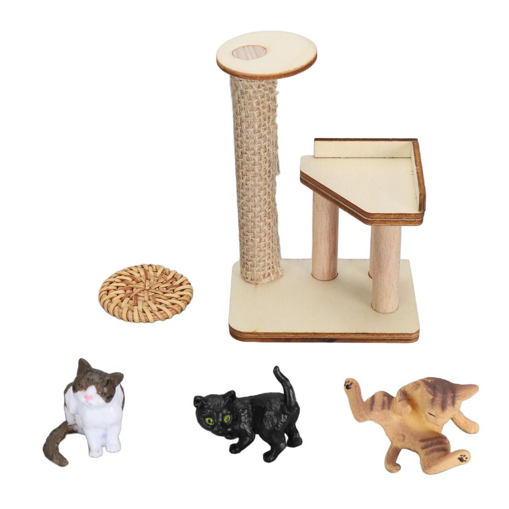 Cat Figurine Playset Miniature Cat Climbing Frame Cat Models  Assembly Adorable Cat Tree Interact