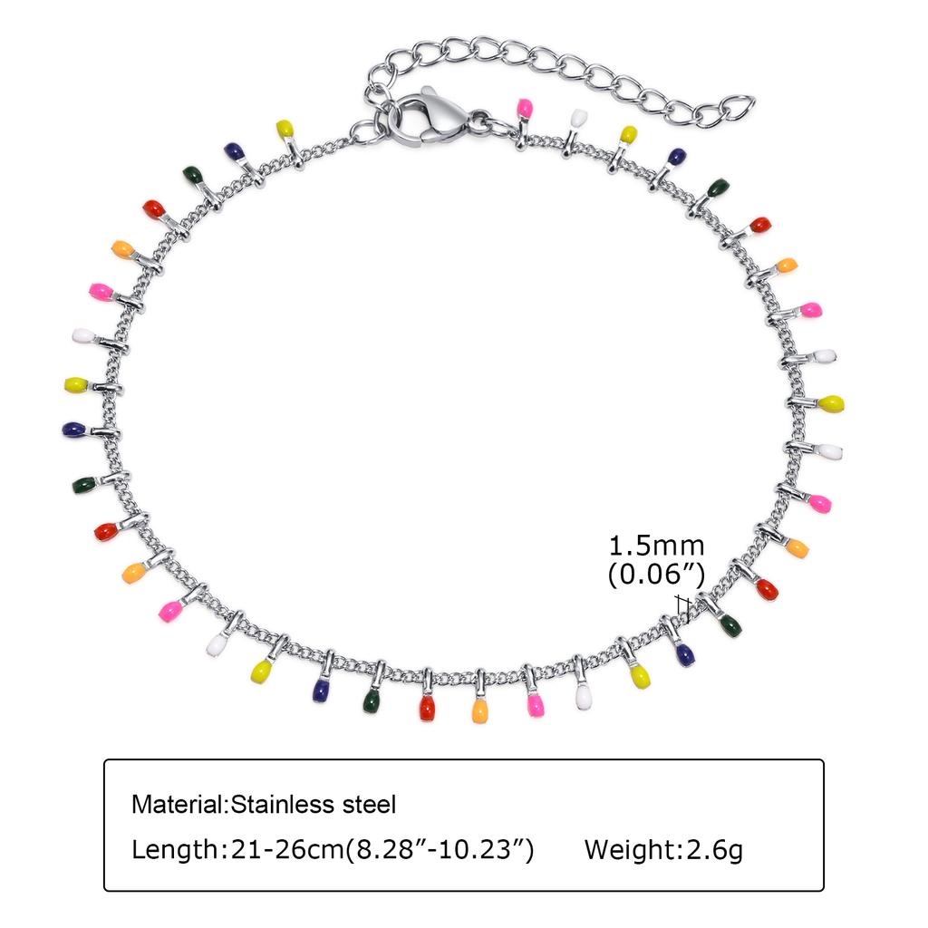Vnox Bohemian Colorful Small Pendants Anklet For Women Girls Stainless Steel Thin Layered Chain Summer Jewelry Party Gift