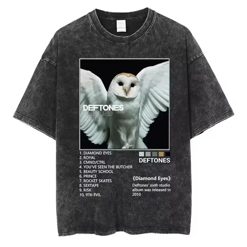 New Hip Hop Deftones Washed Short Sleeve Round Neck Y2k T-shirt Men's Clothing New Top and T-shirt Men's T-shirt Camisetas