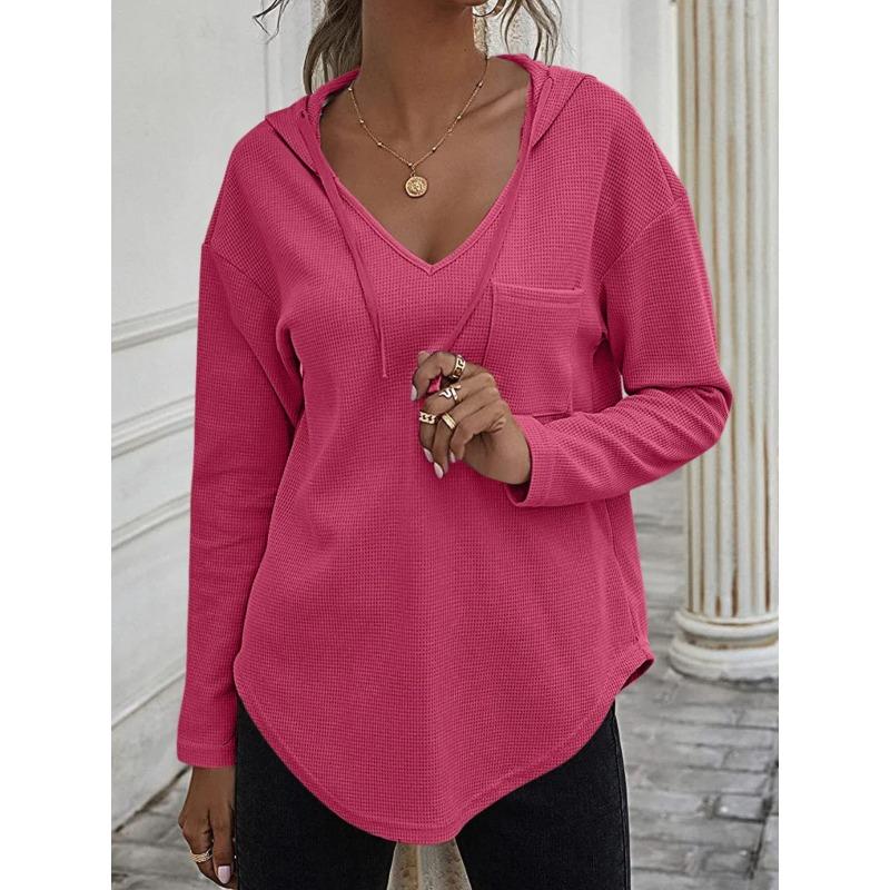 Women's Spring Fall Solid Color Hooded Sweatshirt Casual Stylish Pullover for Everyday Wear