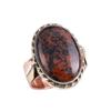 Natural Mahogany Red Obsidian Gemstone TwoTone 925 Sterling Silver Ring S.7 E5y17