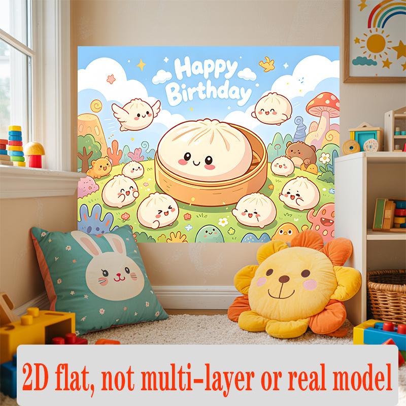 Party Backdrop Cartoon Flat Banners Stress Relief Soft Baozi Cute Steamed Celebration Photo Booth Front Door Decor