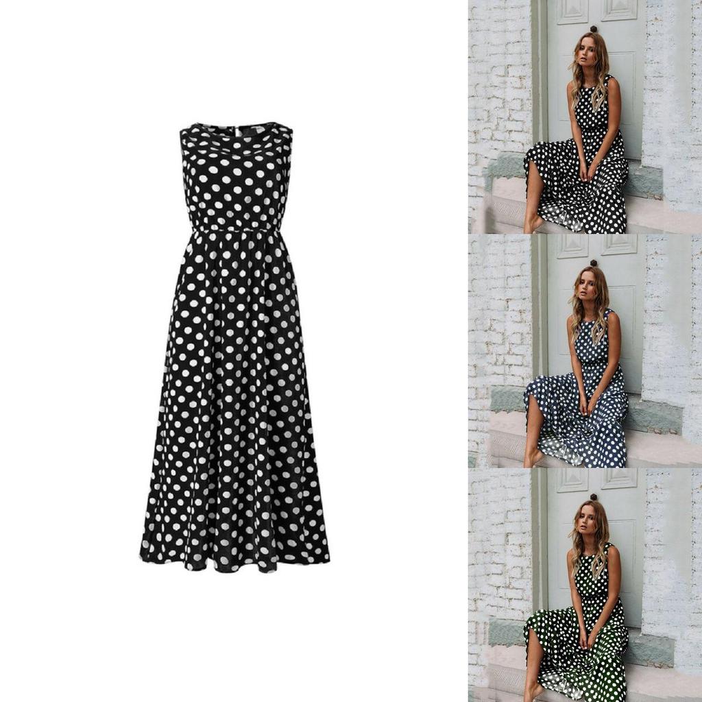 Stylish Womens Sleeveless Polka Dot Maxi Dress Perfect For Summer Beach Holidays