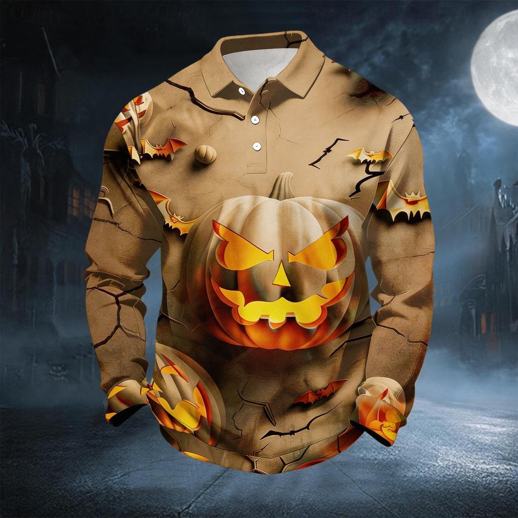 Men's Casual Long Sleeve Button Down Shirt for Halloween Party