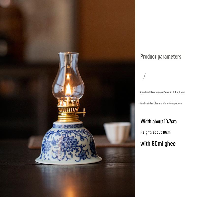 Retro Chinese Ceramic Kerosene Butter Lamp - Nostalgic Indoor Decor