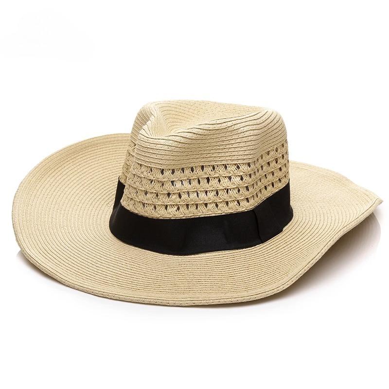 

Summer Large Size Sun Protection Sun Hats Men Hollow Out Breathable Wide Brim Panama Straw Hat Big Head Beach Hat 58cm 60cm 62cm 58cm бежевый