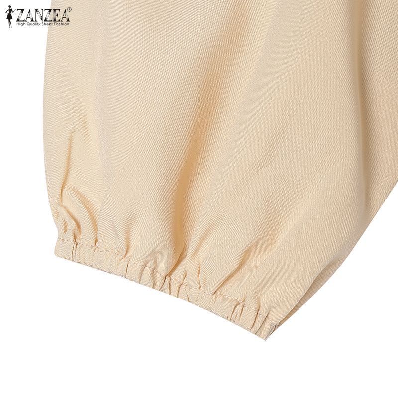 ZANZEA Abito casual da donna con scollo rotondo e maniche lunghe, ampio e plissettato