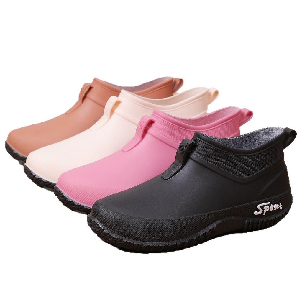 Women's Waterproof Non-Slip Short Rain Boots - Thick-Soled, Dirt-Resistant, Low-Cut, Soft-Sole Rubber Shoes for Kitchen and Outdoor Use.