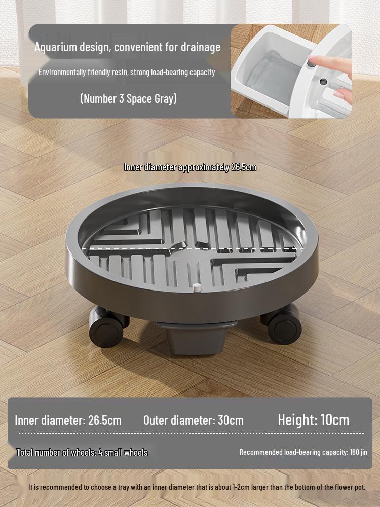 Tempered Mobile Flower Pot Tray with Wheels and Drawer – Round Base, Water-Receiving Tray for Potted Plants