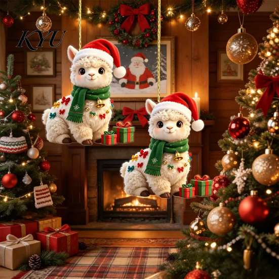 Lightweight Acrylic Car Charms 2Pcs Christmas Alpaca Hanging Ornaments, 2D Flat Decoration, Holiday Celebration Ornaments for Family Cute Llama