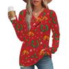 Women's Fashion Casual V-neck Pleated Christmas Long Sleeve Top
