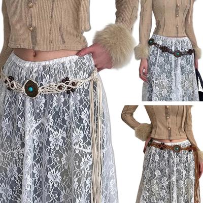 Woven Fringed Chain Belt for Women Adjust LaceUp WaistBand Fashion Rope Belt for Girl Bohemian Style Waist Decors