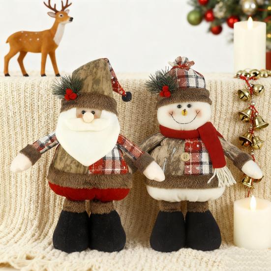 Christmas Doll Pendant Santa Claus Snowman Telescopic Legs Design Plaid Print Xmas Doll Festival