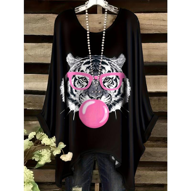 Fashion printed long sleeves new art design tiger pattern pink tiger head print (no accessories) 2XL