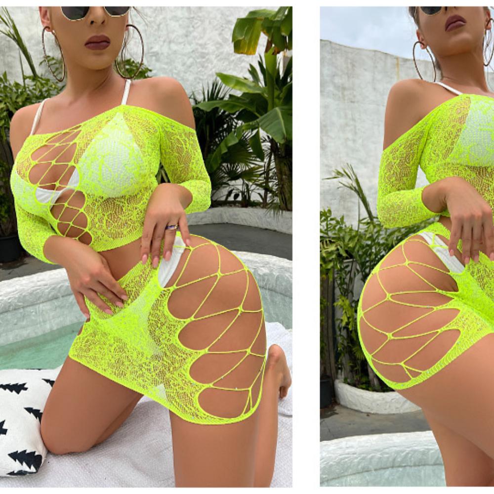 Sexy Lingerie  Rhinestone Stockings Women Long Sleeve Fishnet Free Off Women's Transparent Stocking One-Piece Lingerie Female